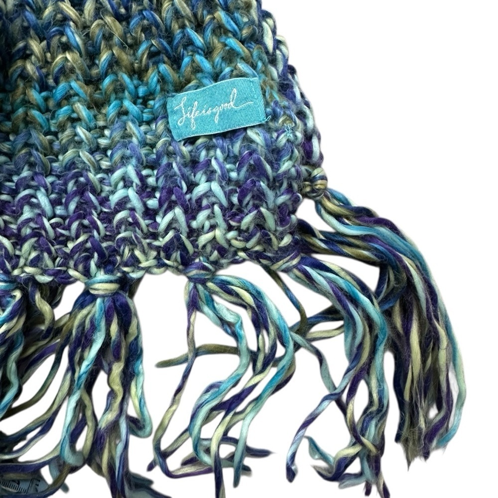 Life Is Good Blue and Green Chunky Knit Scarf